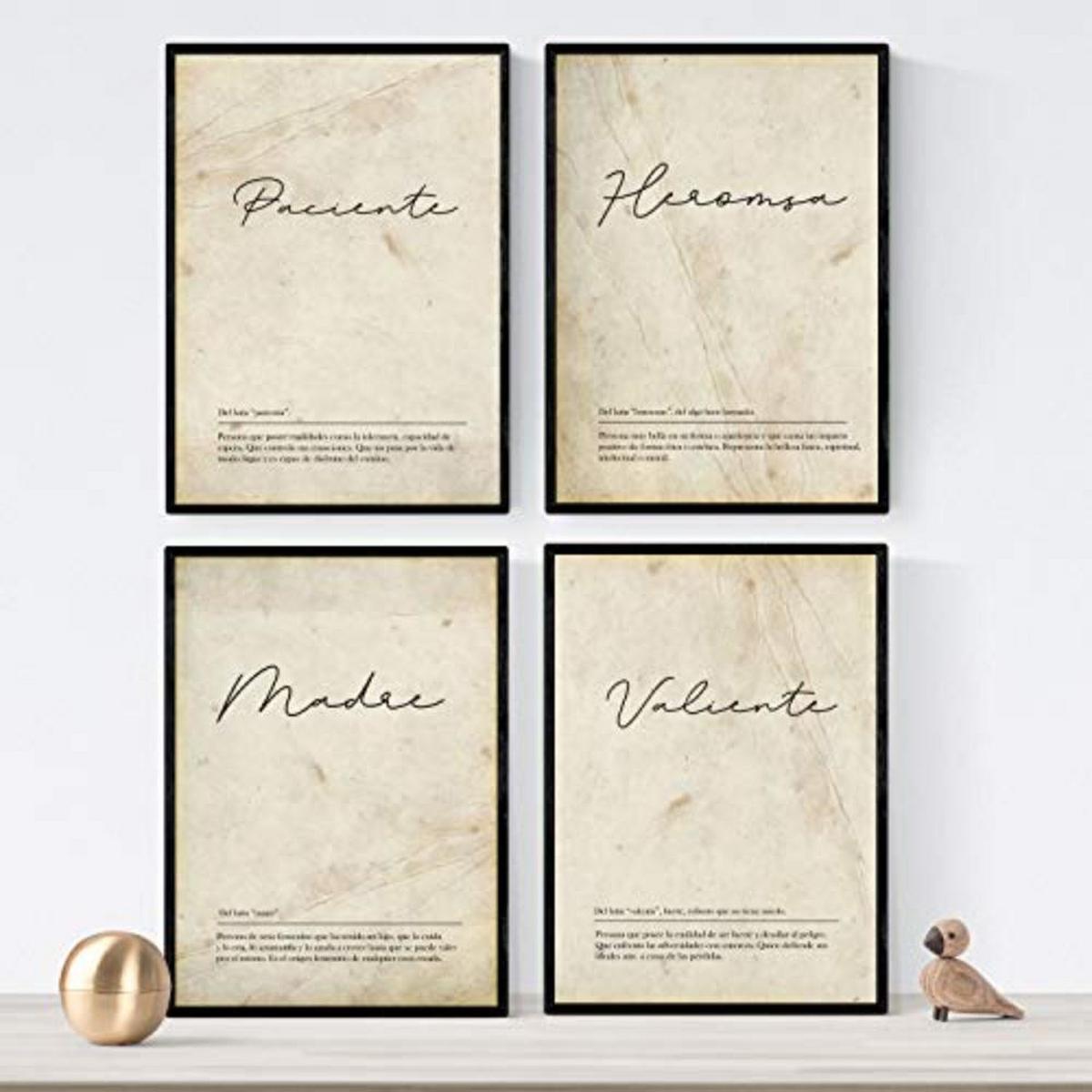 POSTER Set mit 4 Wortdefinitionen Mutter Weißen Nordic A3 Schwarzer Rahmen - Schwarz, Papier (29.7/3cm) - Nacnic