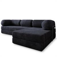 ECKSOFA ETERA modulares Boneless Sofa mit Schlaffunktion Schwarz Kordstoff - Schwarz, Textil (270/160cm) - MASSENO