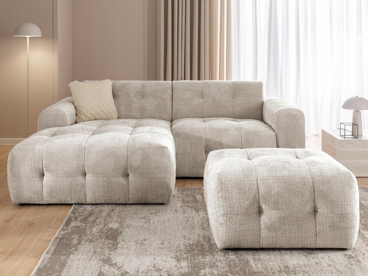 POLSTERHOCKER mit raffinierten Steppungen, zu passendem Sofa, Wellenunterfederung, Chenille-Bezug Sandgrau / 21054 - Sandfarben/Schwarz, Kunststoff/Textil (87/46/68cm) - luma-home