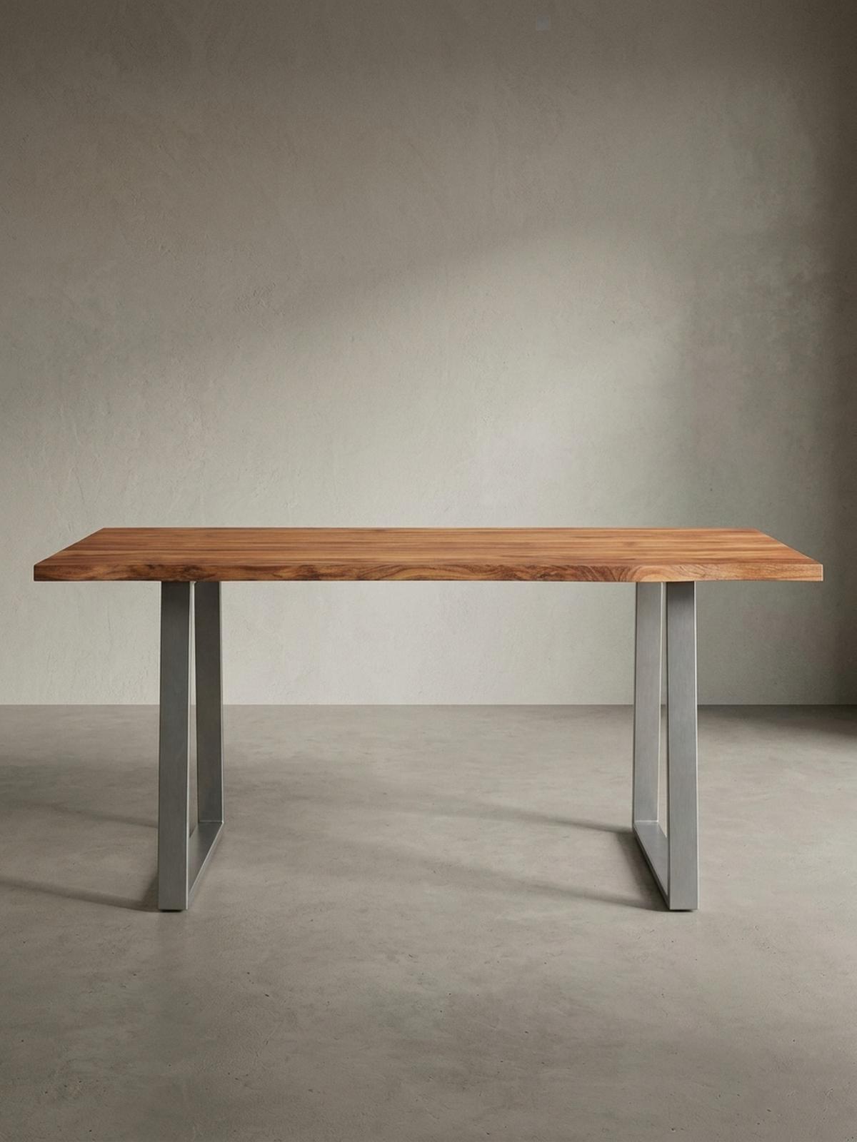 SCHREIBTISCH Massivholz Baumkante Chromgestell Handarbeit TARN, Goldbraun-Chrom 120x60x76 cm - Chromfarben/Braun, Holz/Metall (120/60/76cm) - KADIMA DESIGN
