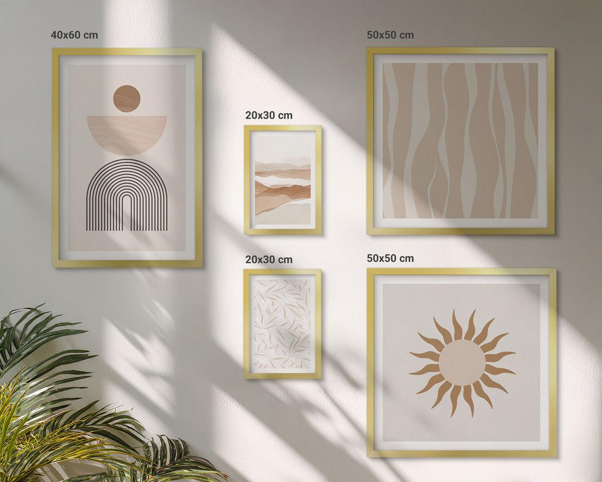 BILDER SET 5er Set - 50x50 cm & 20x30 cm & 40x60 cm Goldrahmen - Abstrakte Landschafts- und Naturgeometrie - Goldfarben, Kunststoff (40/60cm) - TULUP