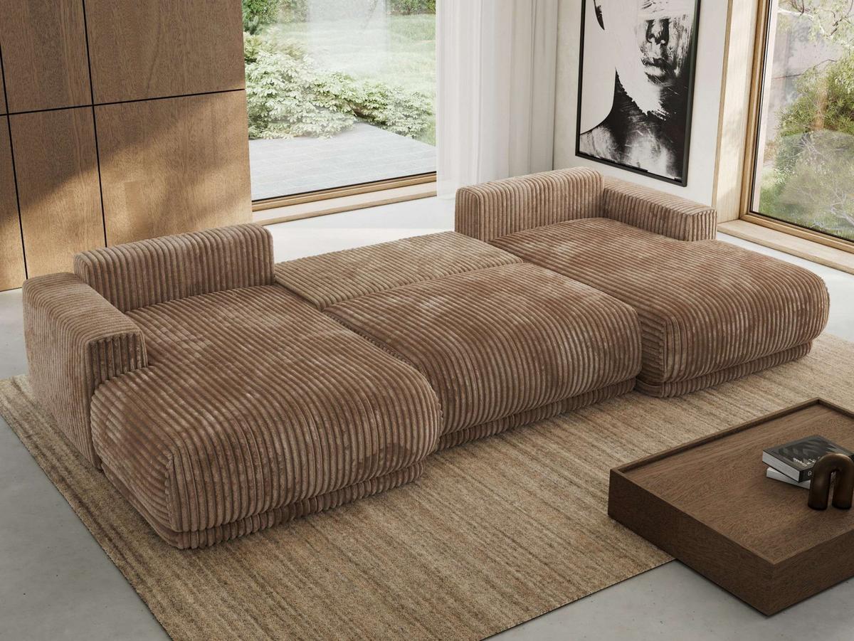 WOHNLANDSCHAFT RINA U Braun Cord - Schwarz/Braun, Kunststoff/Textil (360/85/170cm) - MKS