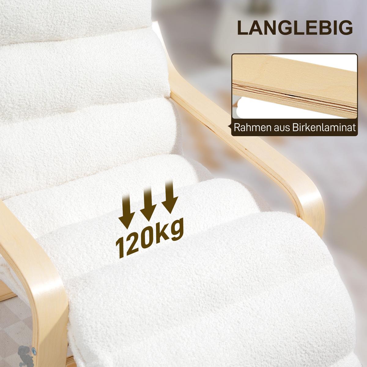 RELAXSSESSEL Sessel mit Verstellbar Fußteil, Armlehne für Wohnzimmer, Weiß - Weiß, Kunststoff (67/105/114cm) - HOMCOM