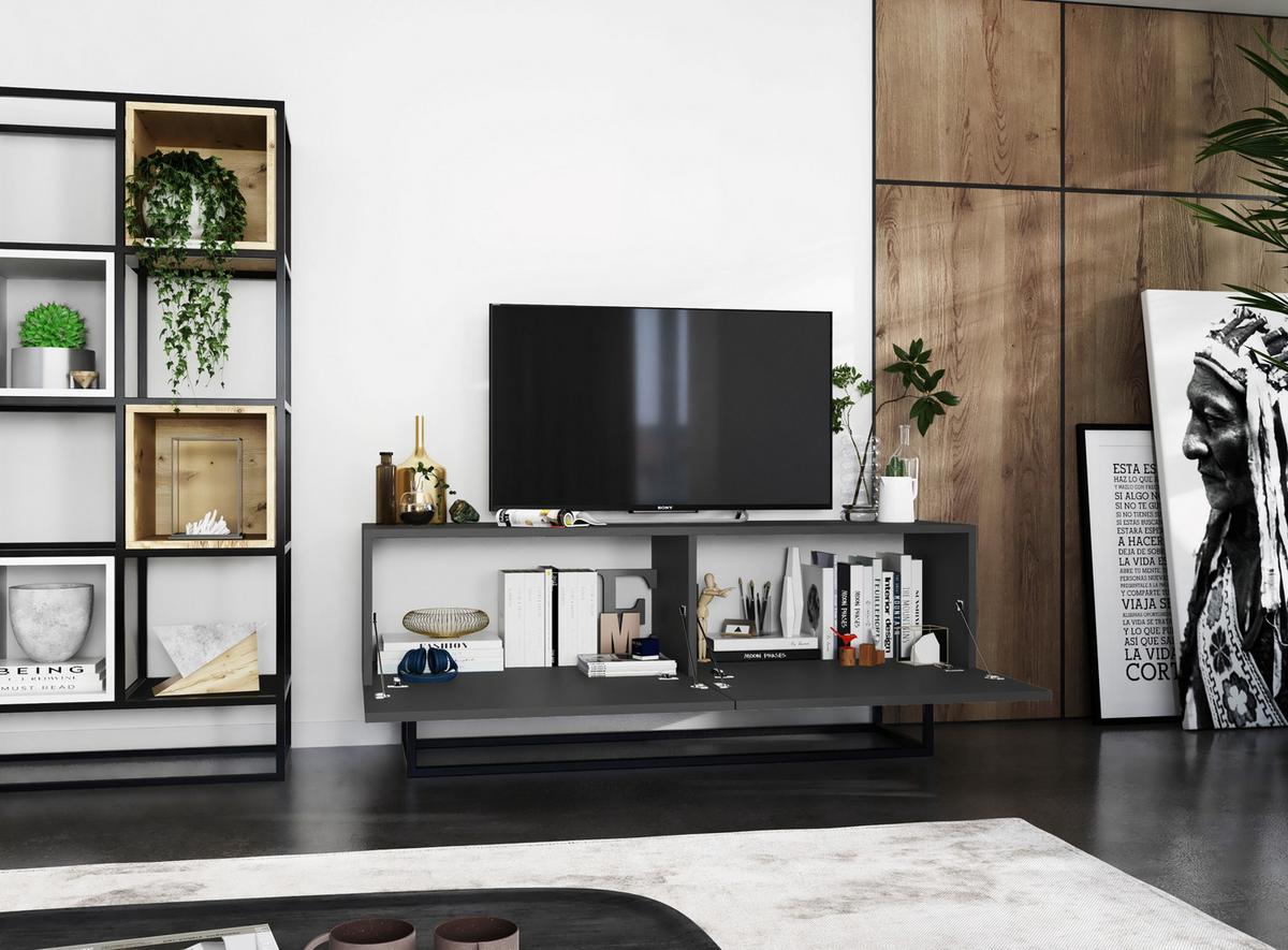 TV-SCHRANK Enjoy Grau matt mit Metallrahmen 120 cm - Schwarz/Grau, Holzwerkstoff/Metall (120/46/35cm) - Meble Lindner