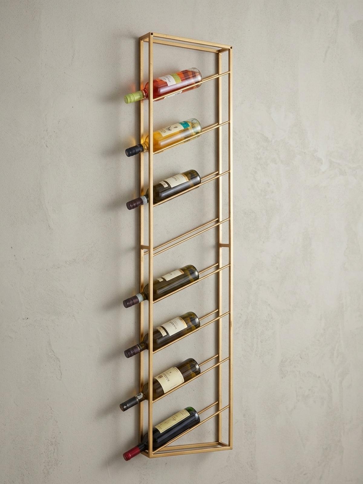 WEINREGAL STILVIN Eisen Pulverbeschichtet Wandmontage Handgefertigt, Gold 36x8x150 cm - Goldfarben, Metall (36/150/8cm) - KADIMA DESIGN