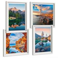 BILDER SET 4er Set - 50x50 cm & 40x60 cm Weißer Rahmen - Spiegelung der Felsen in Bergseen - Weiß, Kunststoff (50/50cm) - TULUP