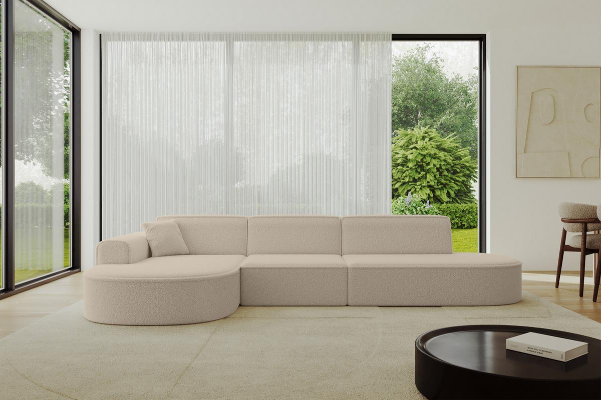 ECKSOFA Ottomane Links MARI-L2 - 328x171x79 cm Dunkelbeige Bouclé - Hellbraun/Schwarz, Holzwerkstoff/Kunststoff (328/171cm) - ALTDECOR