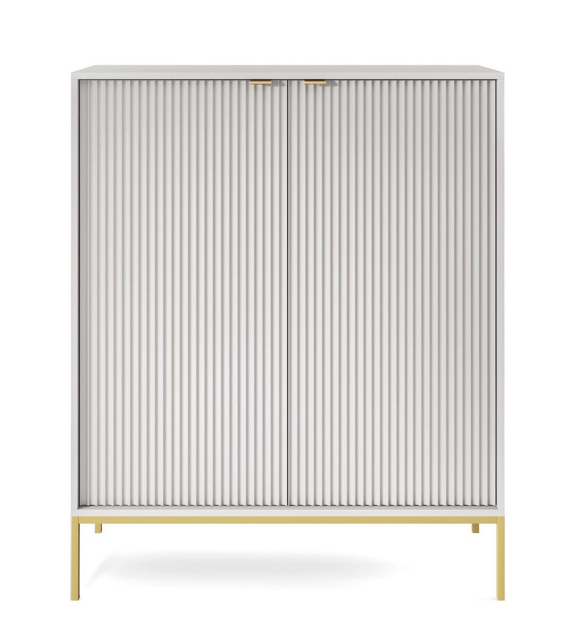 SIDEBOARD Eternas 2T Grau 104/125/39 cm – goldene Füße, mit geriffelten Fronten - Goldfarben/Grau, Holzwerkstoff (104/125/39cm) - AX Living