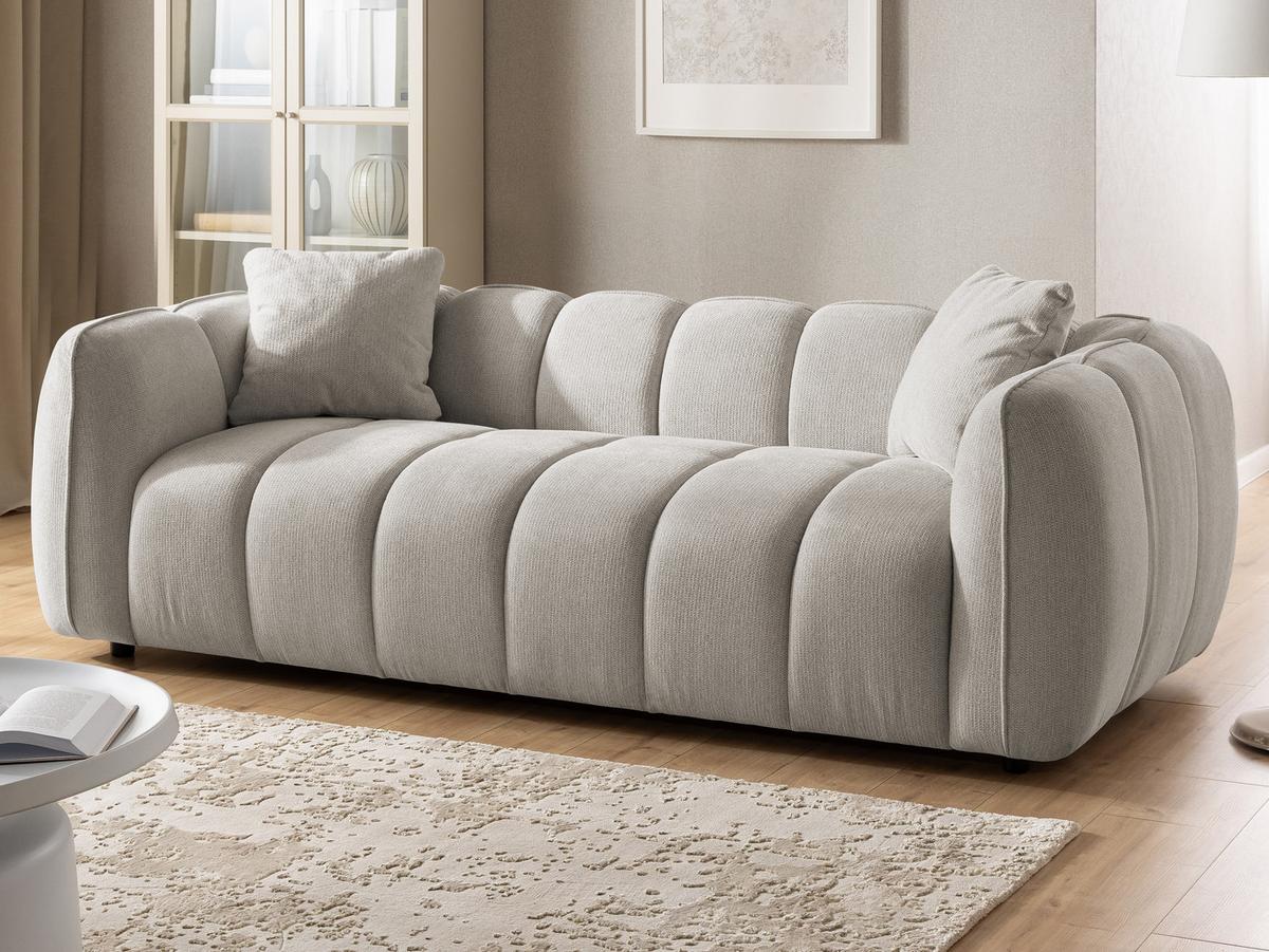 SITZGARNITUR 3+1 Nubira in tief gesteppter Bubble-Optik aus weichem Taupe Strukturstoff im modernen Design - Taupe/Schwarz, Holz/Kunststoff (228/69/89cm) - S-Style Möbel