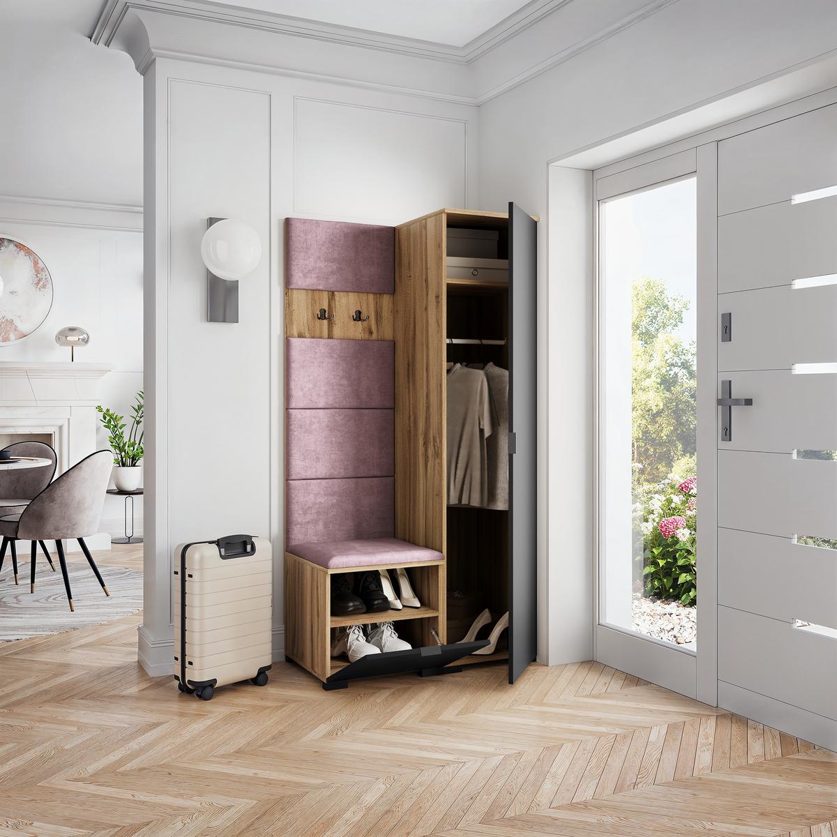 GARDEROBENSCHRANK LORI 95/181/51 cm Modern Garderobe-Set Eiche Wotan - Eiche Wotan/Lila, Holzwerkstoff (95/181/51cm) - MASSENO