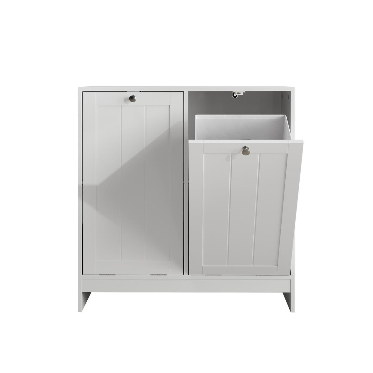 BADEZIMMERSCHRANK Kippbar Weiß mit 2 Fächern & Herausnehmbaren Körben - Weiß, Holzwerkstoff (66/68/33cm) - Urban Meuble