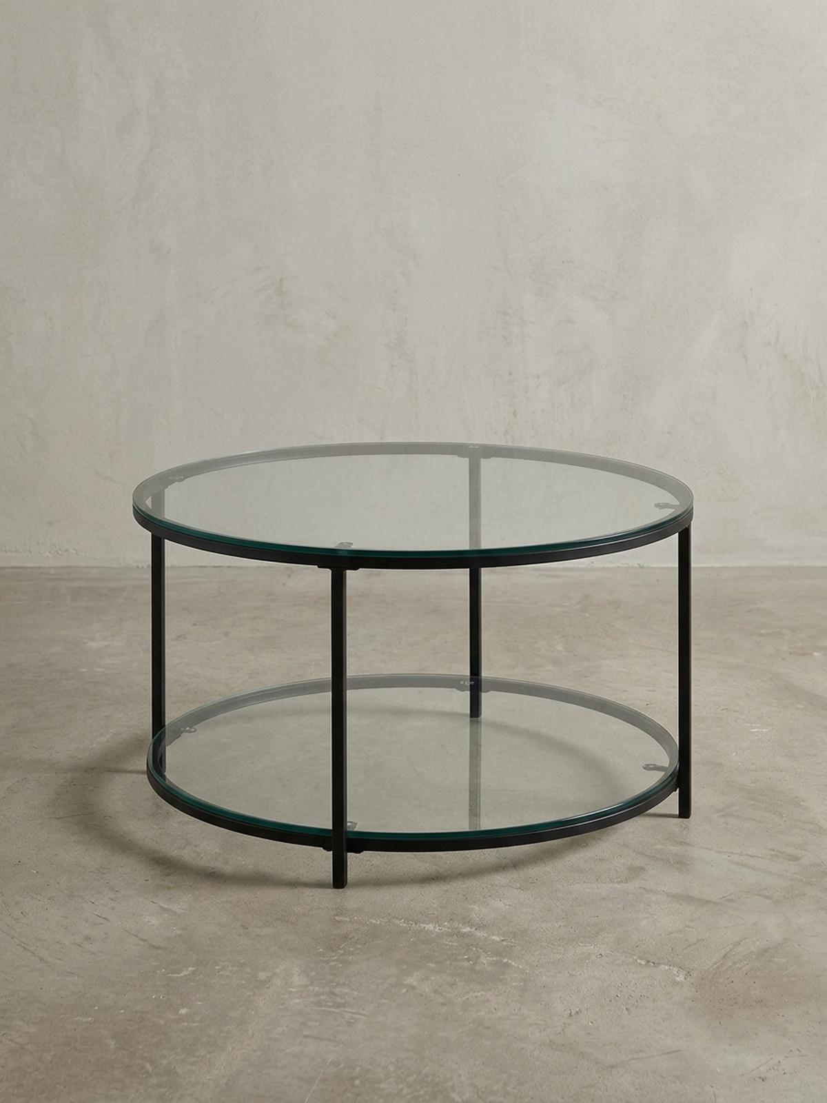COUCHTISCH Glas-Metall Mix mit zwei Ablagen in Marmoroptik, Transparent 80x80x45 cm - Transparent/Schwarz, Metall (80/80/45cm) - KADIMA DESIGN
