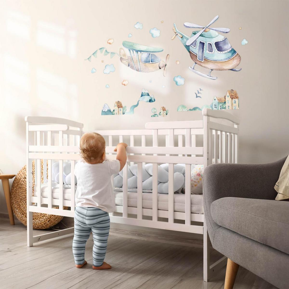 WANDAUFKLEBER 80x116cm - Hubschrauber und Flugzeug - Multicolor, Kunststoff (80/116/0.1cm) - Wallfluent