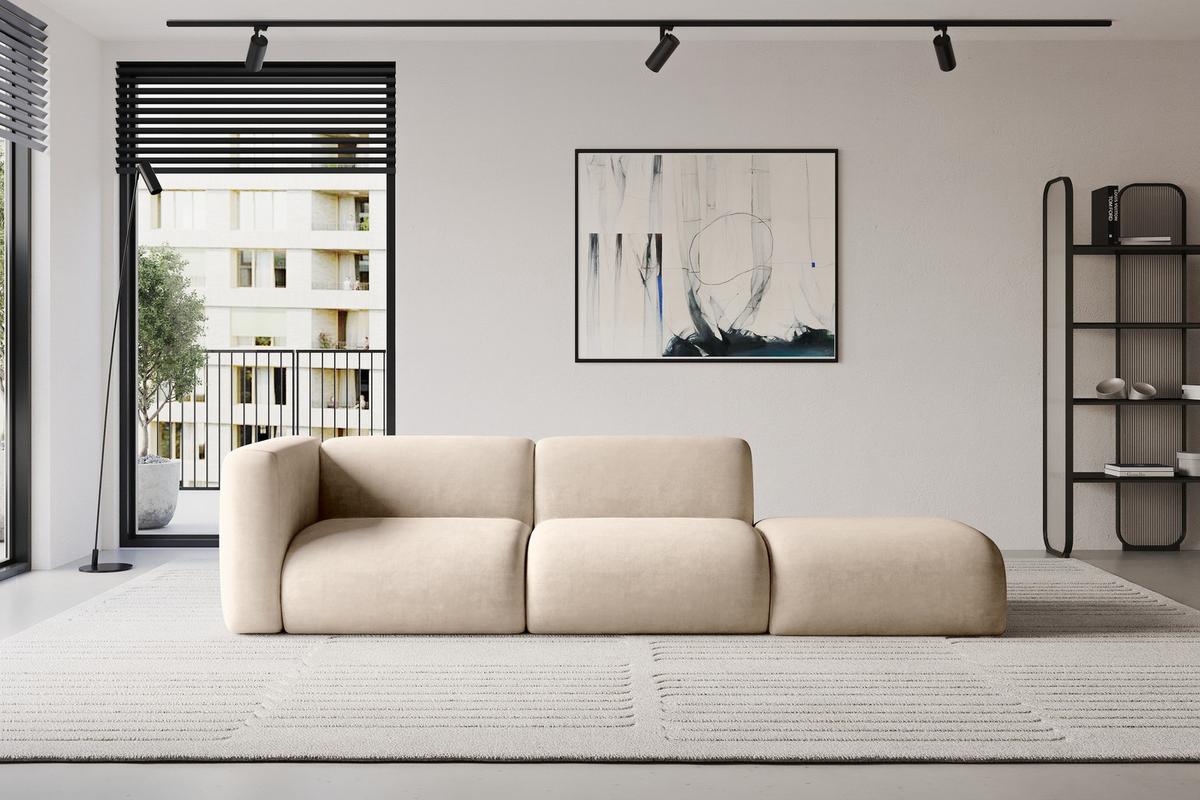 SOFA Ottomane Links MIRA-S3 296x89x70 Beige Velours - Greige/Beige, Holzwerkstoff/Kunststoff (296/70/89cm) - ALTDECOR