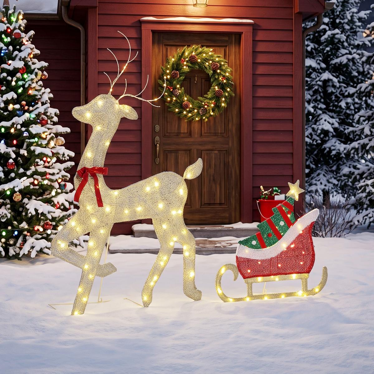 WEIHNACHTSDEKORATION 2er Set Metall Polyester Gold Rot Grün - Multicolor, Metall (23/125/80cm) - Outsunny