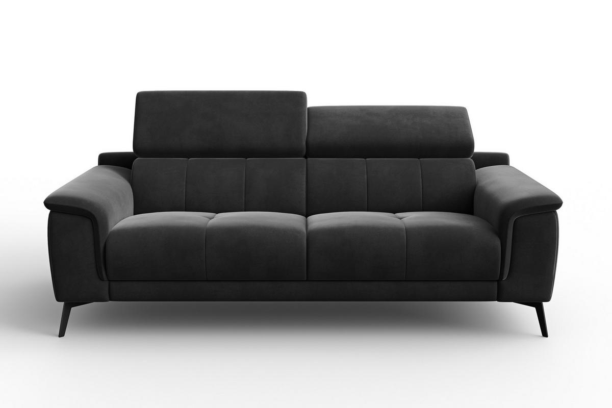 SOFA FIERO 3-Sitzer, Schwarzer Veloursstoff - Schwarz, Holz/Textil (212/82/103cm) - Courtois Laville