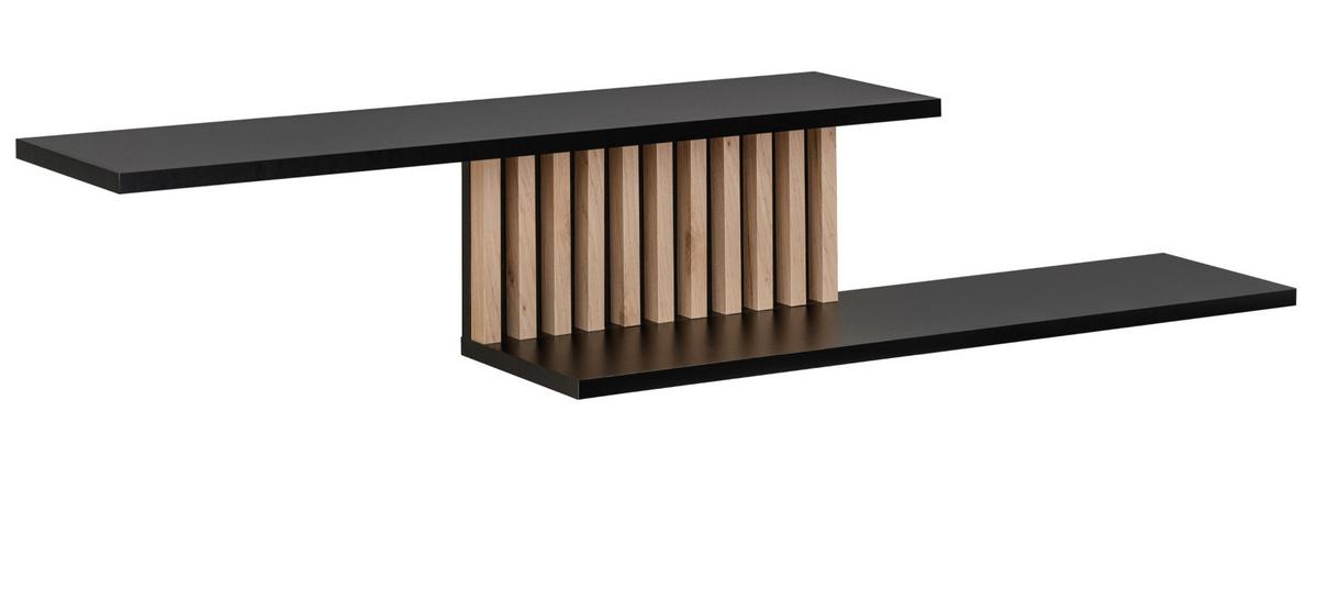 WOHNWAND schwarz, Eiche Jackson 353 cm, Schrankwand mit Push-top-Open und Beleuchtung - Eichefarben/Schwarz, Glas/Holzwerkstoff (340/192/45cm) - Furn.Design