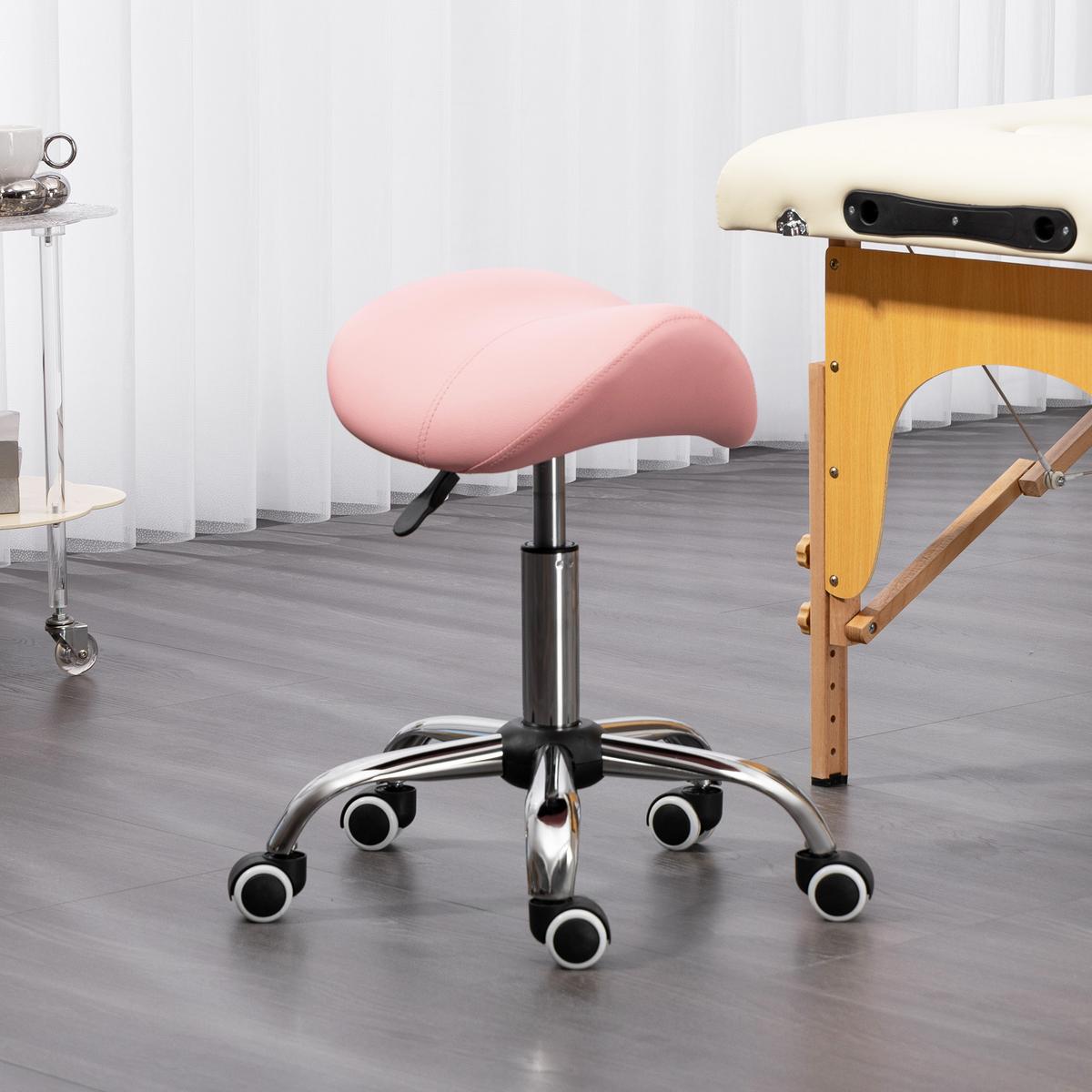 ROLLHOCKER PU Metall Rosa - Chromfarben/Rosa, Kunststoff/Metall (52/61/53cm) - HOMCOM