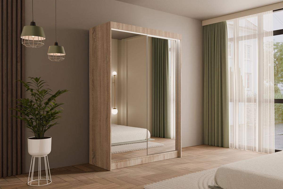 KLEIDERSCHRANK AMOHA mit LED - 150 cm - Sonoma Eiche - Sonoma Eiche, Holzwerkstoff (150/215/61cm) - ALTDECOR