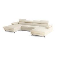 WOHNLANDSCHAFT DETTI Creme Boucle-Stoff mit Schlaffunktion - Creme, Holz (339/89/190cm) - MASSENO