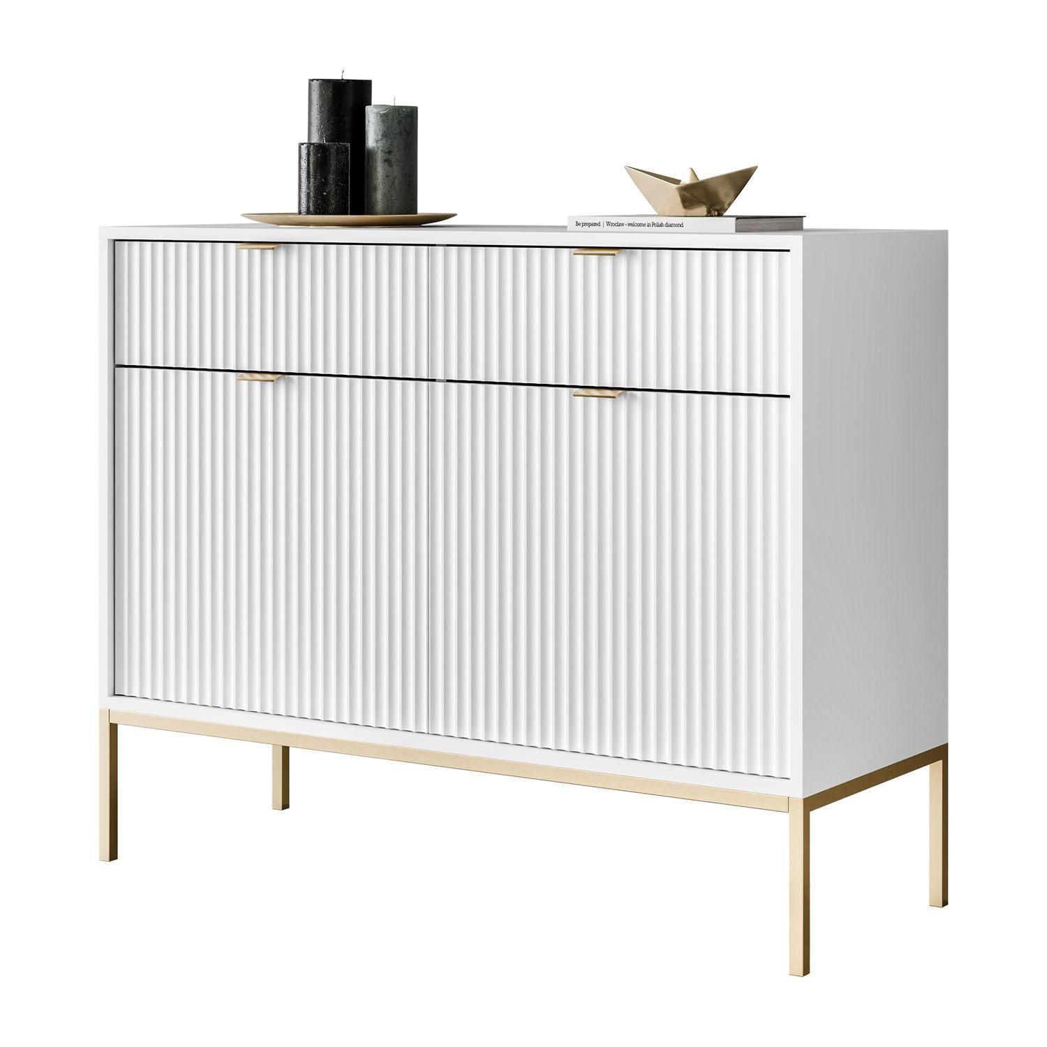 SIDEBOARD CORTADO GOLD KSZ104 MIT SCHUBLADEN WEISS - Weiß, Holzwerkstoff (104/83/39cm) - Lookway
