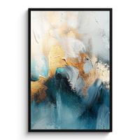 POSTER MIT RAHMEN Abstrakt - Kunst - Gold - Blau Bilderleiste 80x120 cm - Petrol, Papier (80/120cm) - MuchoWow