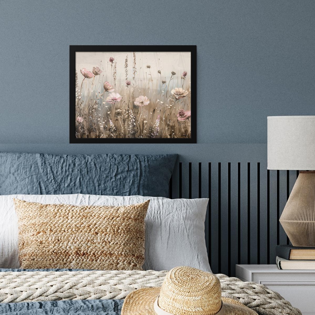 POSTER MIT RAHMENGERAHMTES BILD Blumen - Rosa - Modern - Beige 40x30 cm - Beige, Papier (40/30cm) - MuchoWow