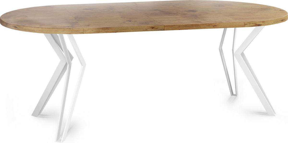 ESSTISCH Austin runder ausziehbarer, Lancelot Eiche 100-180/100/76 cm - Eichefarben/Weiß, Holzwerkstoff/Metall (100/180/76cm) - WFL GROUP