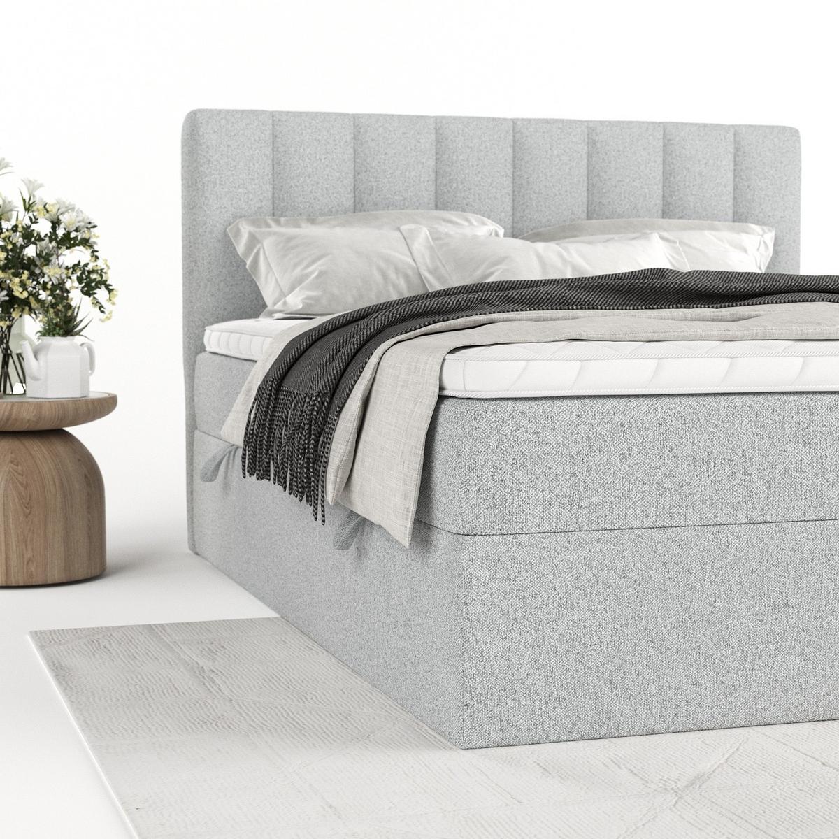BOXBETT Bari 140/200 cm Hellgrau im Riva Stoff - Hellgrau, Holz/Holzwerkstoff (140/200cm) - AltaBeds