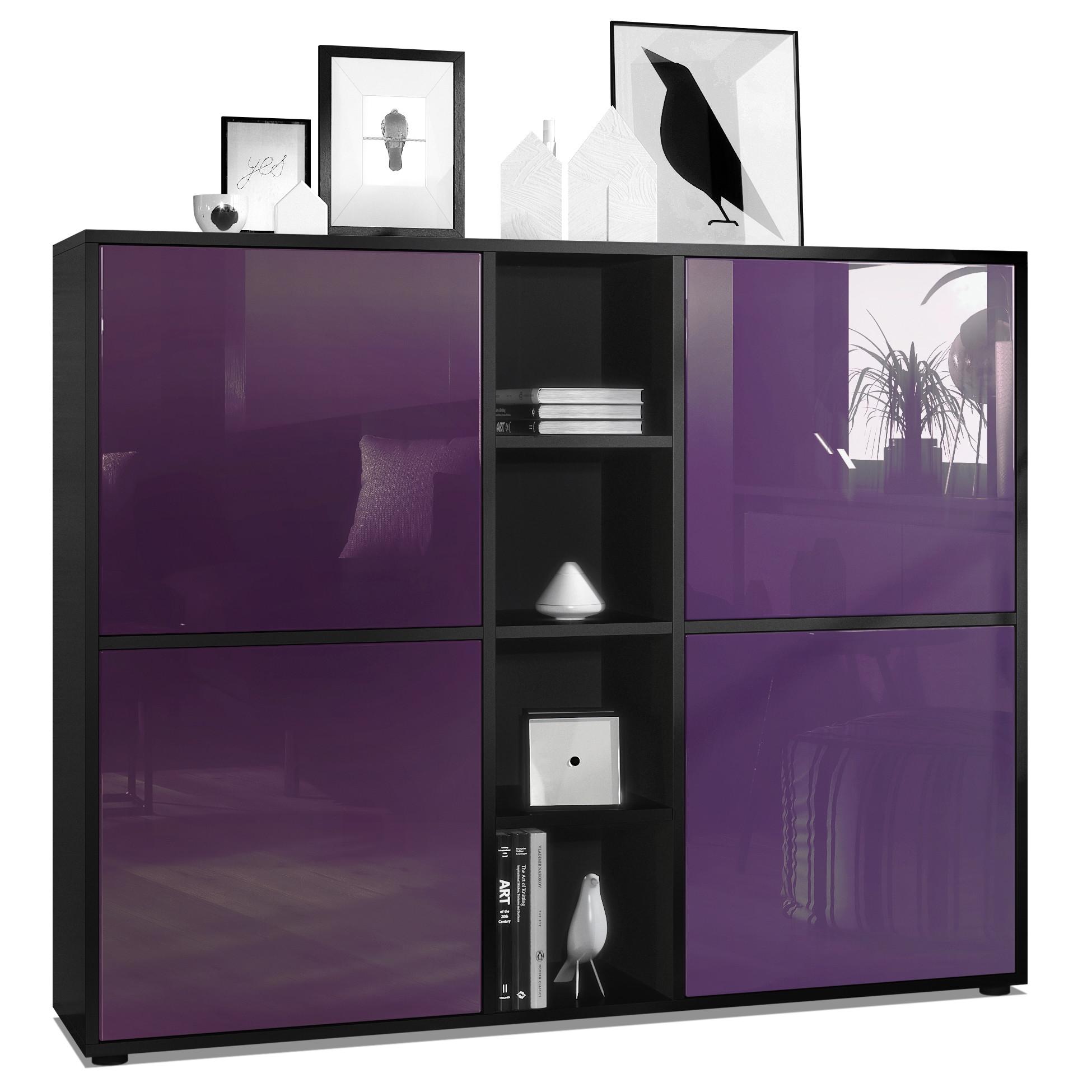 HIGHBOARD Cuba Türen in Brombeer Hochglanz - Brombeere, Holzwerkstoff (130.5/105.5/35.5cm) - Vladon