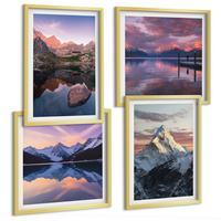 BILDER SET 4er Set - 50x50 cm & 40x60 cm Goldrahmen - Berglandschaften im Hintergrund - Goldfarben, Kunststoff (50/50cm) - TULUP