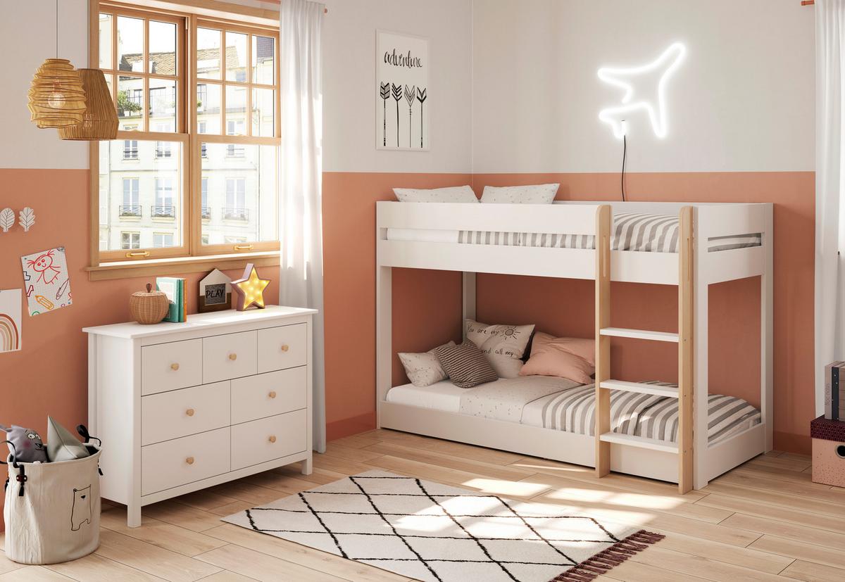 ETAGENBETT Angel Weiß 197/107/131 cm - Weiß, Holz (190/90cm) - Calicosy