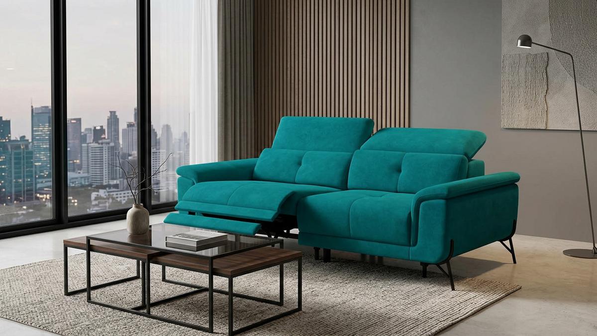 SOFA RELAX AVENA 3-Sitzer, dunkelgrüner Veloursstoff - Dunkelgrün/Schwarz, Holz/Textil (204/80/108cm) - Courtois Laville