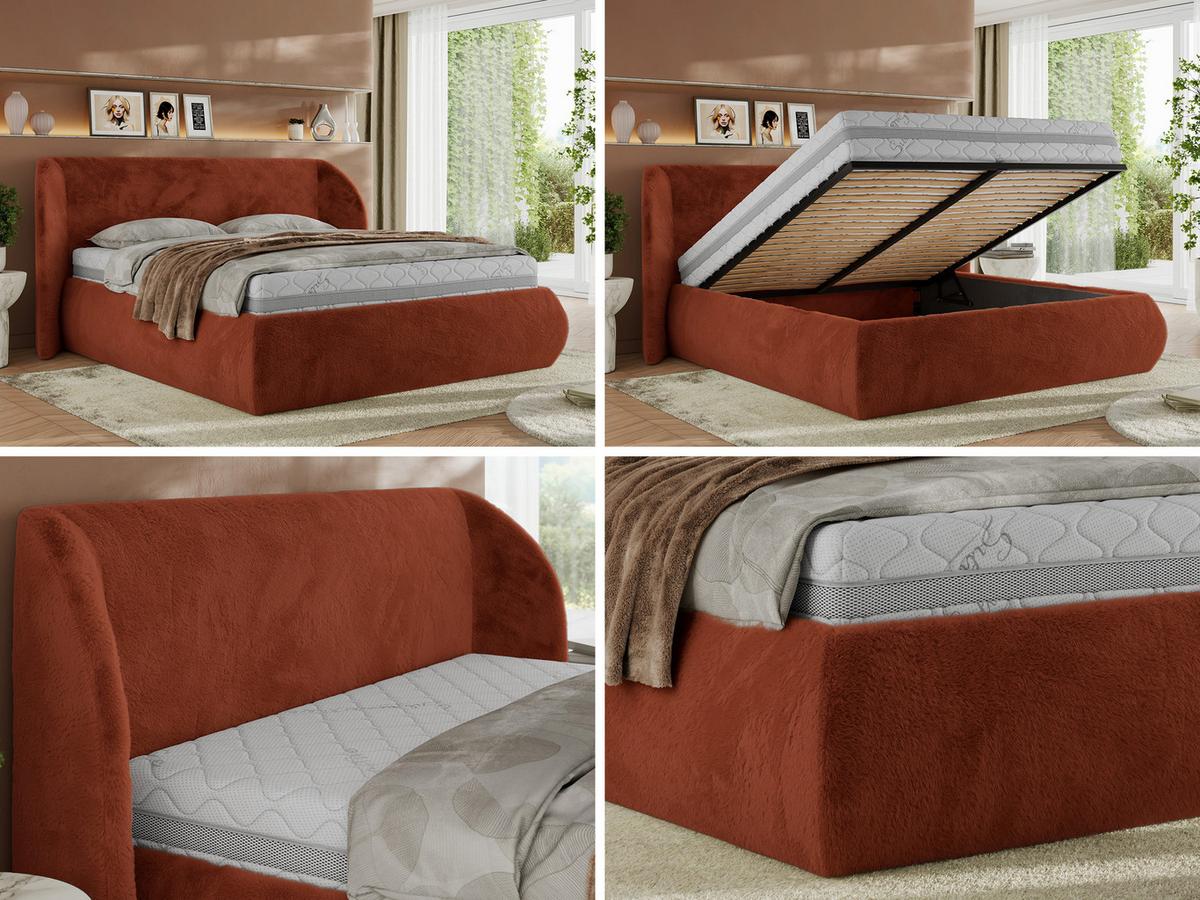 POLSTERBETT CAELA CLASSIC 180/200 - Orange Plüsch - Schaum-Matratze - Orange, Textil (180/200cm) - MKS