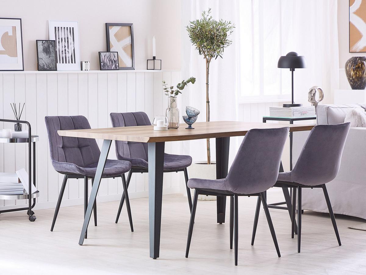 ESSZIMMERSTUHL 2er-Set Samtstoff Grau Melrose - Grau, Textil/Metall (51/82/59cm) - Beliani