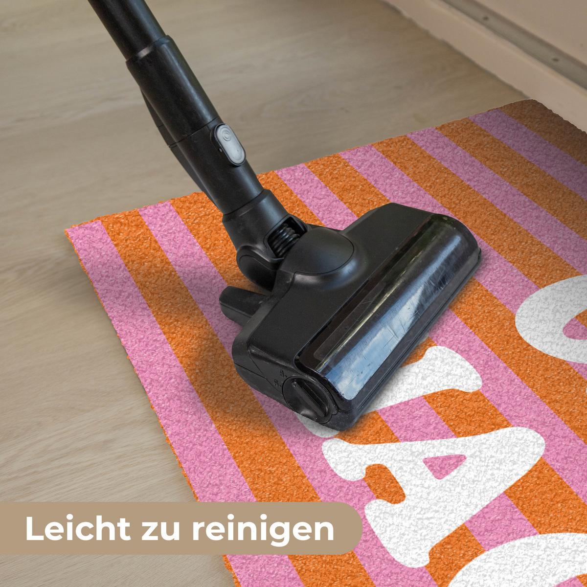 FUSSMATTE Ciao - Zitat - Streifen Sauberlaufmatte 90x60 cm - Orange, Kunststoff (90/0.4cm) - MuchoWow