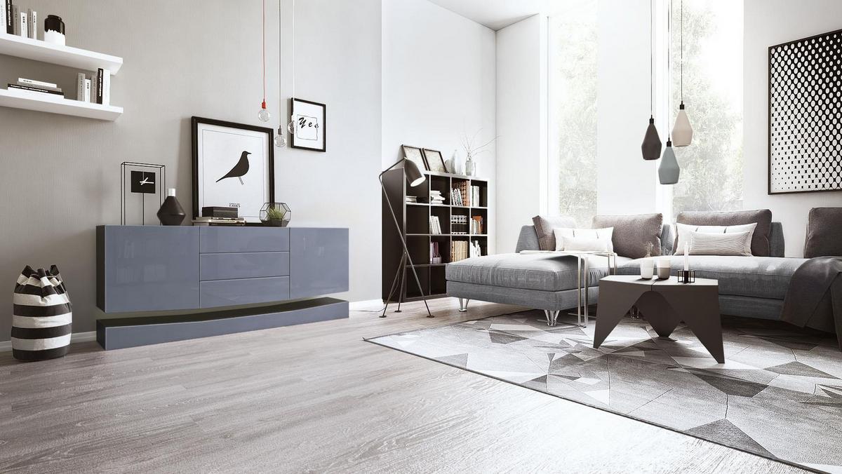 SIDEBOARD City Fronten in Grau Hochglanz - Grau, Holzwerkstoff (178/82/39cm) - Vladon