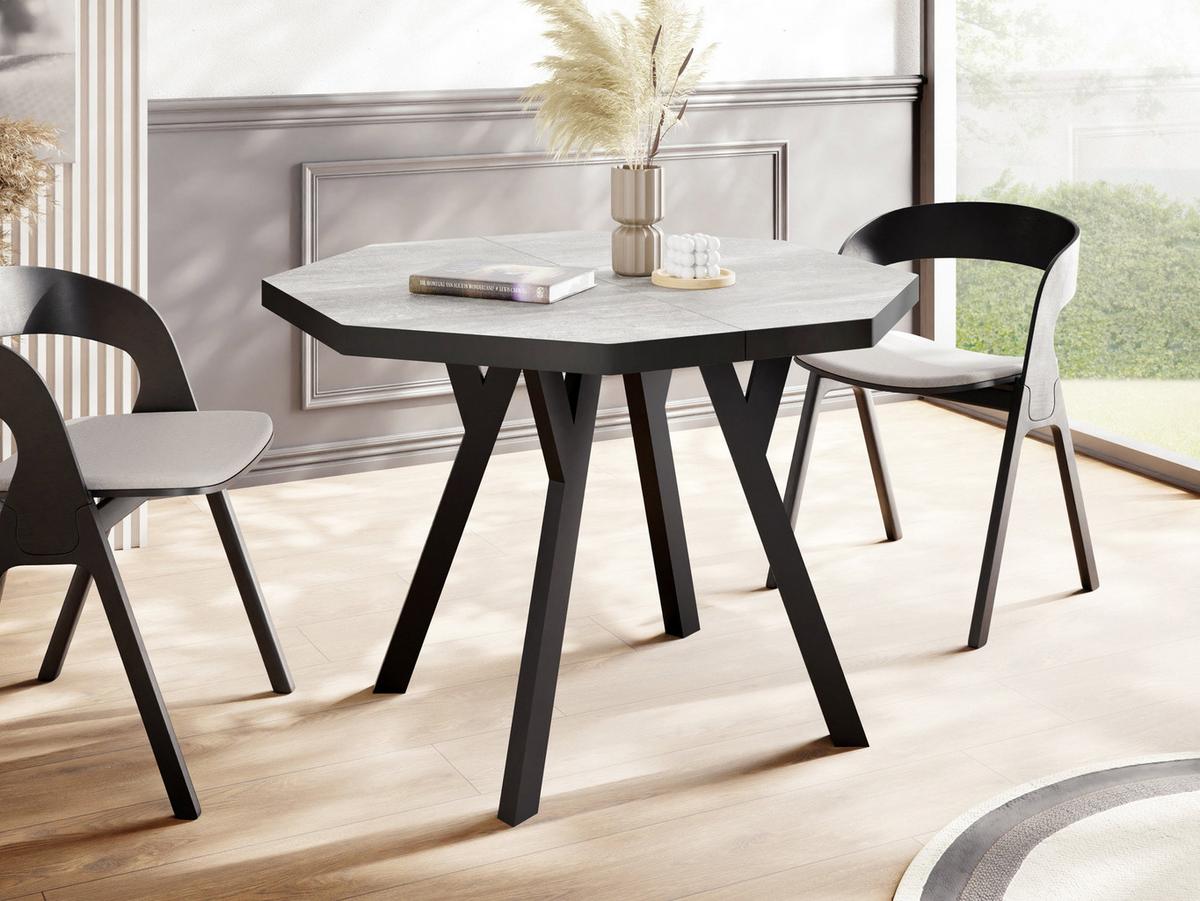 ESSTISCH Desmond achteckiger ausziehbarer, Grauer Beton 100-200/100/76 cm - Hellgrau/Schwarz, Holz/Holzwerkstoff (100/200/76cm) - WFL GROUP