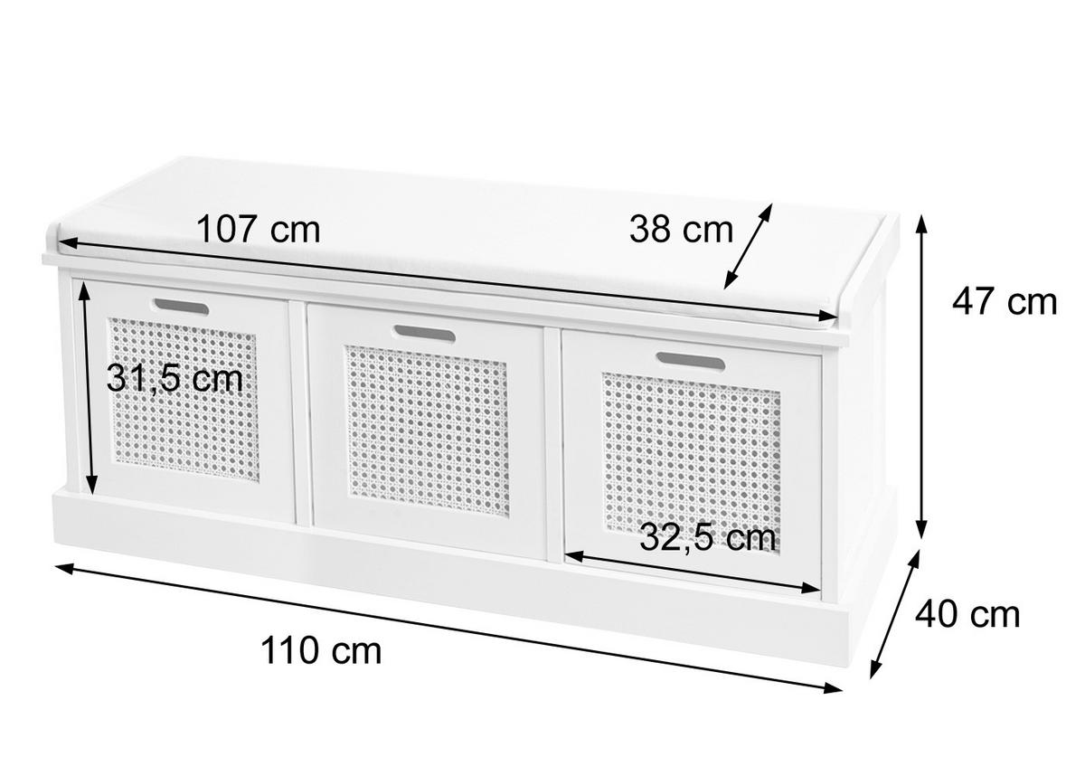 SITZBANK AUFBEWAHRUNGSBOXEN Cremeweiß - Creme/Weiß, Holz (110/47/40cm) - MCW