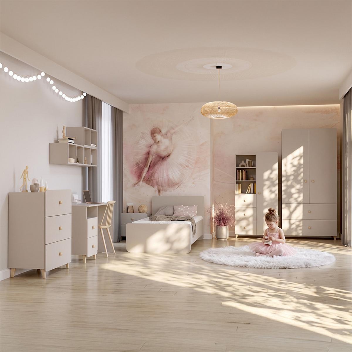 KOMMODE MARIO 3S 90 cm Kaschmir/Kaschmir, drei Schubladen, Holzgriffe - Kaschmir, Holzwerkstoff (80/99/40cm) - imoebel24