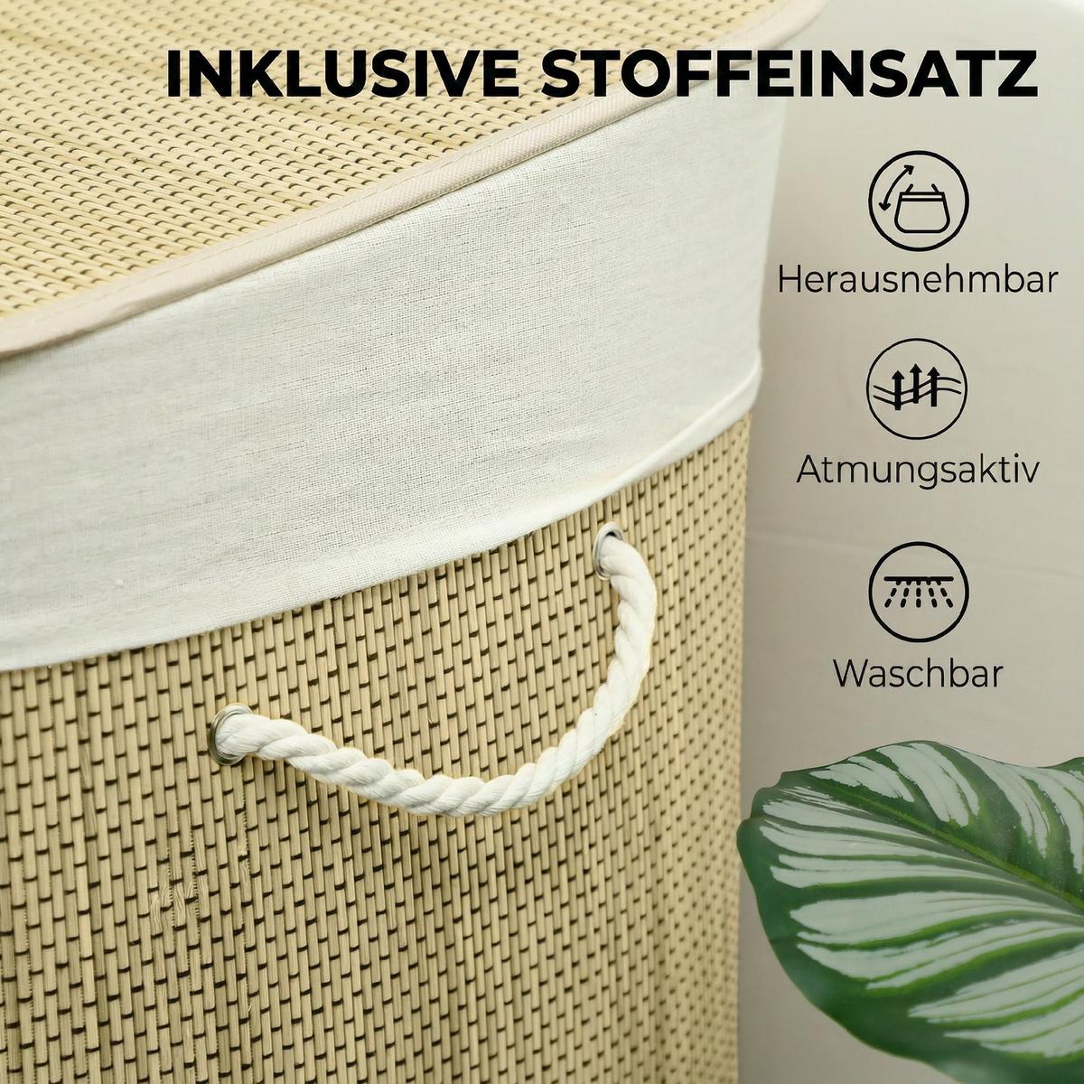 WÄSCHEKORB Bambus Cremeweiß - Creme, Holz (40/60/60cm) - HOMCOM