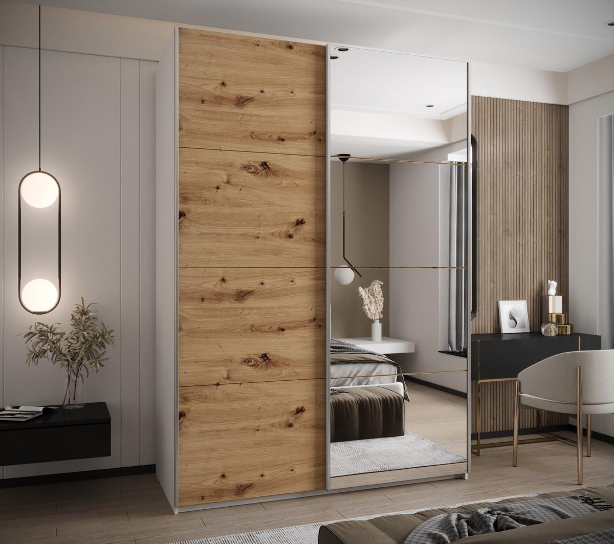 SCHWEBETÜRENSCHRANK 245,5/180/64 2-türig - Silberfarben/Eiche Artisan, Holz/Metall (180/245/64cm) - Abiks Möbel