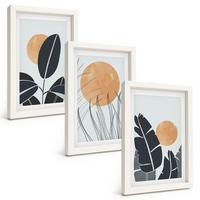 BILDER SET 3er Set - 20x30 cm Weißer Rahmen - Pflanzenmuster große Sonnen minimalistisch - Weiß, Kunststoff (20/30cm) - TULUP