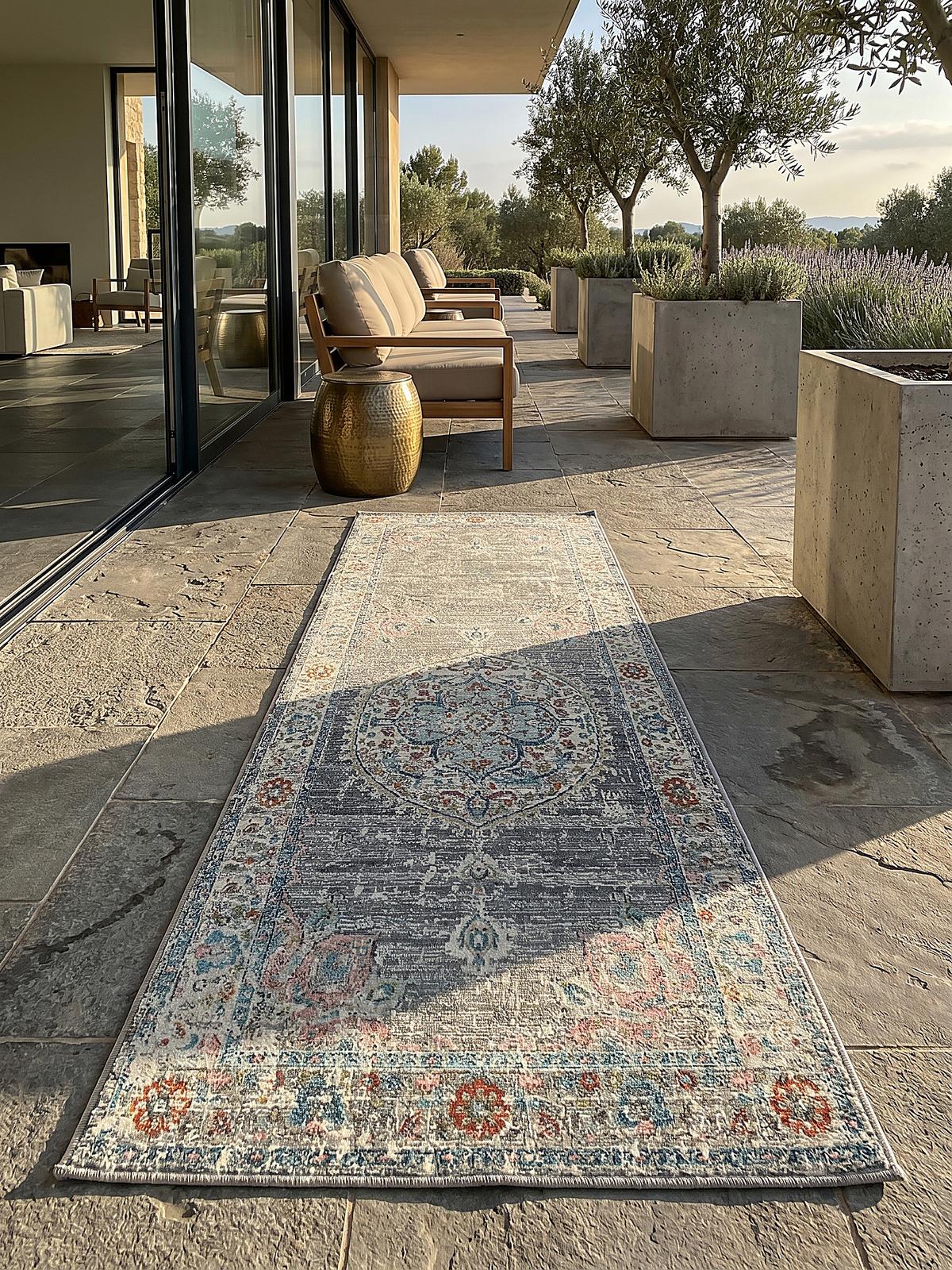 TEPPICH Outdoor Orientalisch LIMMAT Polypropylen Grau 80 x 300 cm - Grau, Textil (80/300cm) - KADIMA DESIGN