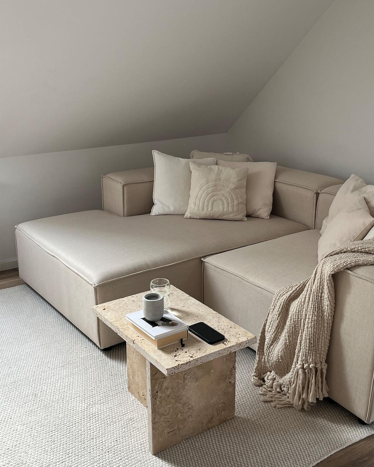 2-SITZER-ECKSOFA Leinen beige linksseitig Aprica - Beige/Schwarz, Textil (238/180cm) - Beliani