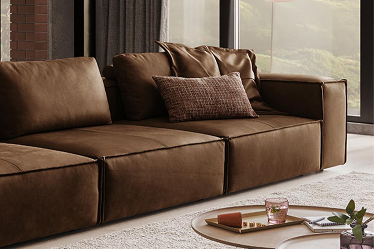 SOFA CARMO Braun Leder - Schwarz/Braun, Leder/Kunststoff (366/68/118cm) - KAWOLA