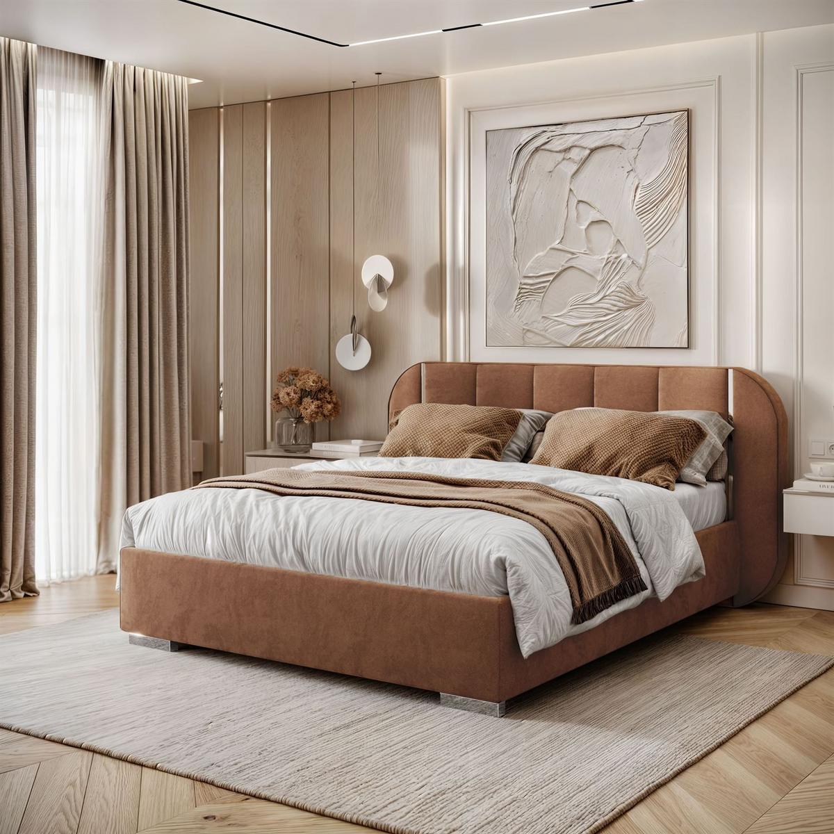 BETT AMARA SILVER 160x200 gepolstert mit Stauraum und Lattenrost, Royal Velvet 198 - Braun, Textil (160/200cm) - Lookway