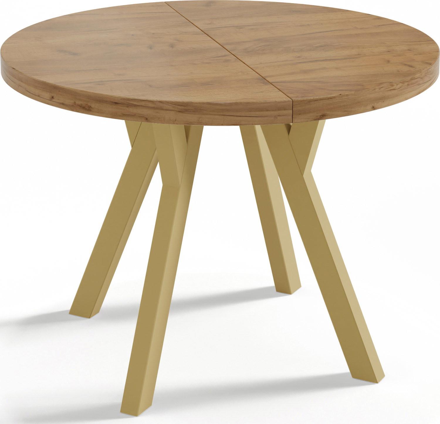 ESSTISCH Mateo runder ausziehbarer, Wotan Eiche 100-150/100/76 cm - Eiche Wotan/Goldfarben, Holz/Holzwerkstoff (100/150/76cm) - WFL GROUP
