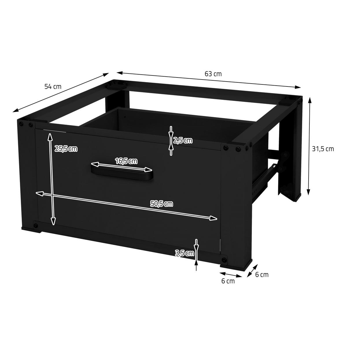 WASCHMASCHINEN UNTERGESTELL mit Schublade 63x54cm Schwarz aus Stahl - Schwarz, Metall (54/31.5/63cm) - ML-DESIGN