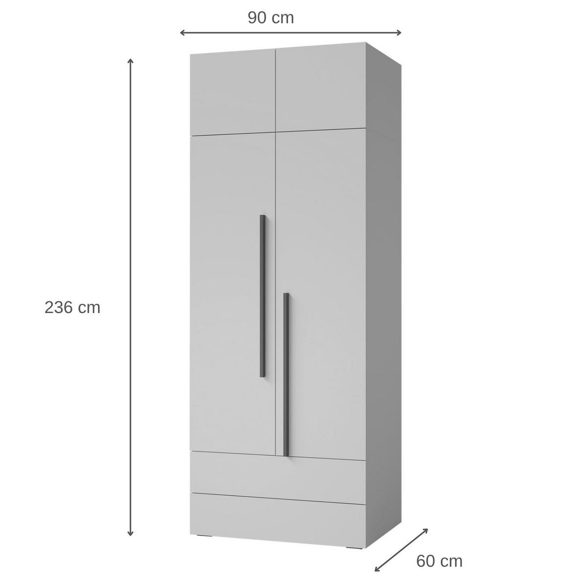 DREHTÜRENSCHRANK Largo mit Aufsatz, 2 Türen und 2 Schubladen, für Jugendzimmer, 90 cm, Kaschmir - Kaschmir, Holzwerkstoff (90/236/60cm) - Beautysofa